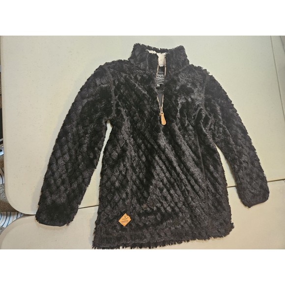 SIMPLY SOUTHERN Girls Youth Fuzzy Textured Jacket Medium Black Pullover - Picture 1 of 6